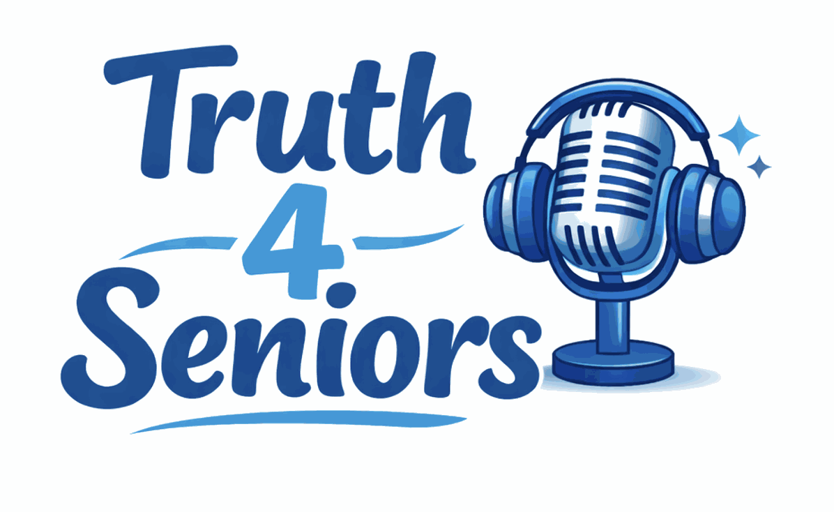 Truth4Seniors podcast logo — a vintage microphone with headphones